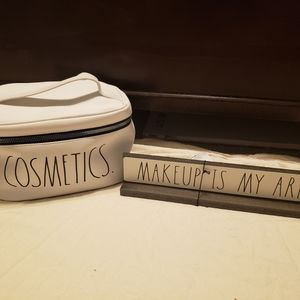 Rae Dunn cosmetic bag and makeup sign